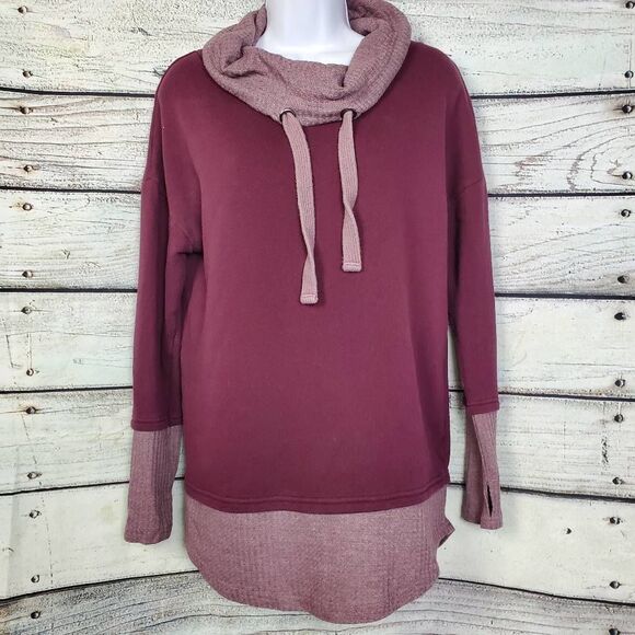 Maurices XS Maroon Cowl Neck Tunic Sweatshirt Color Block Thumb Hole Sleeves - Picture 1 of 7